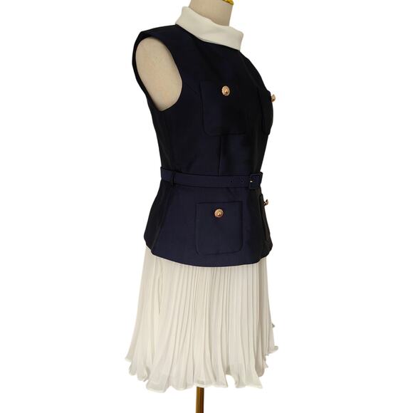 Self Portrait Navy Boucle And Chiffon Mini Dress US 6 - Picture 7 of 12